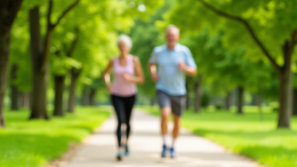 Seniori jogging parkā zieļā dabā